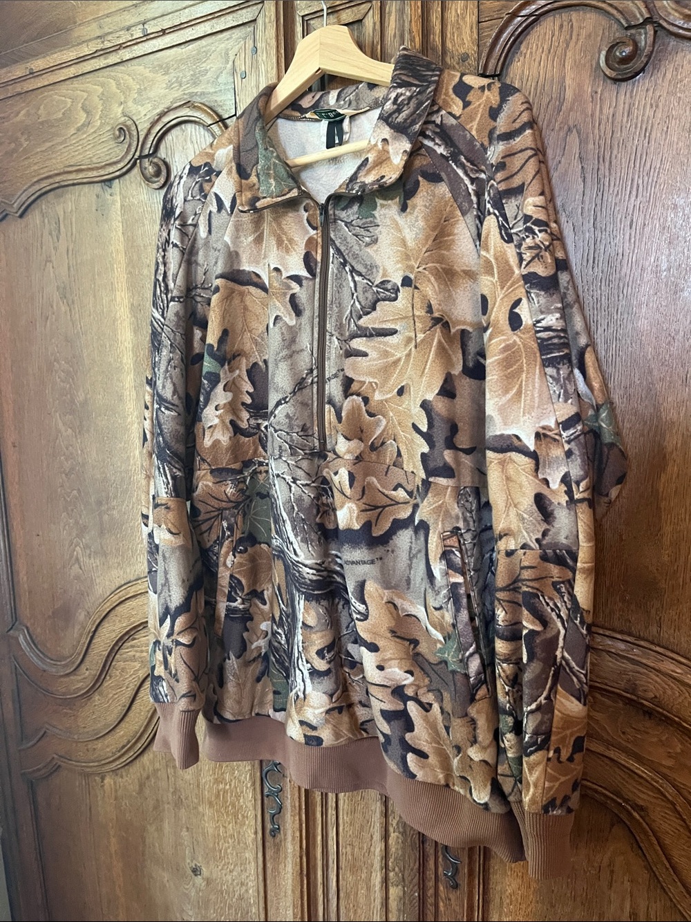 LL Bean Men Camouflage Fleece Half Zip Pullover Jacket Camo Wood Oak Leaf - Picture 5 of 9